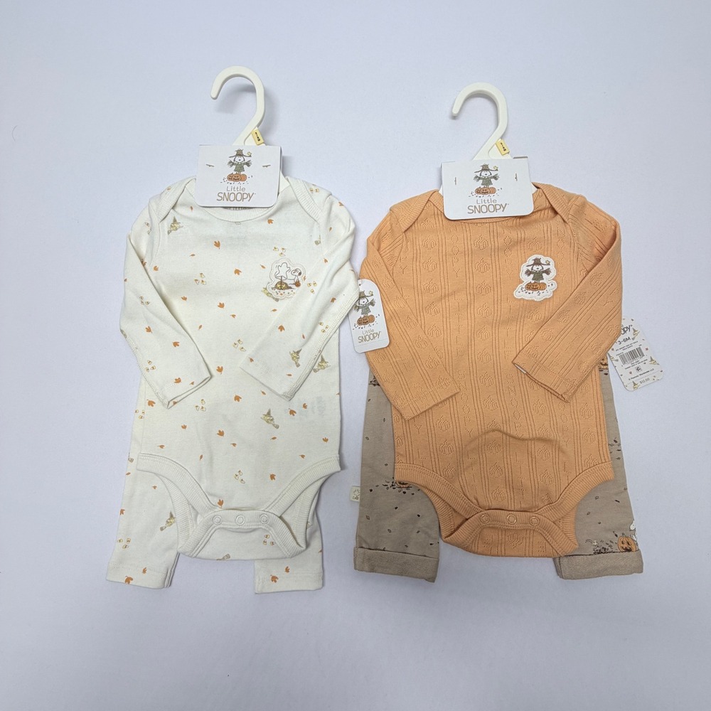 Little Snoopy Peanuts Baby Fall Bodysuit and Pant Sets 3-6M Gold Cream 2Pack NWT